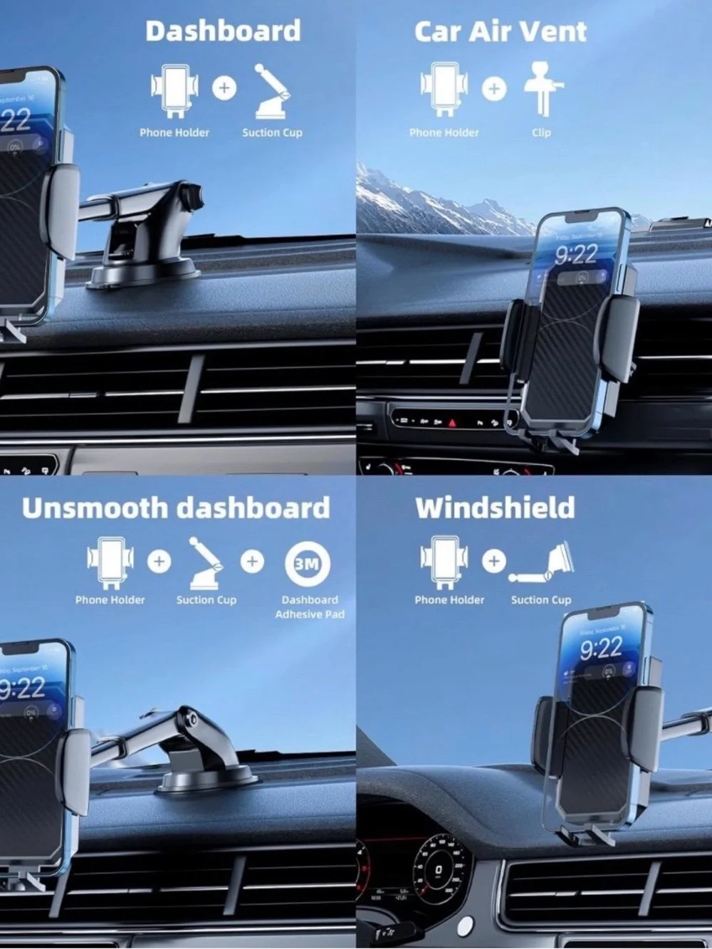 Universal Car Phone Mount Holder - Black